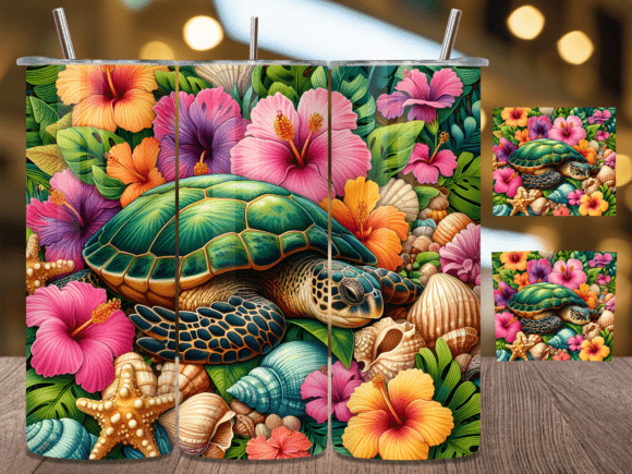 Download Floral Sea Turtle Tropical Tumbler Wrap - Premium Bundle