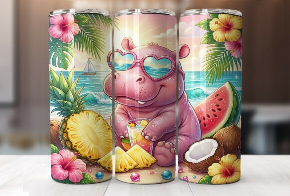 Download Cute Summer Hippo Tropical Tumbler Wrap - Premium Bundle