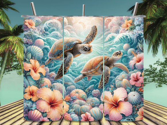 Download Sea Turtles over Tropical Tumbler Wrap - Tropical tumbler wrap Collection