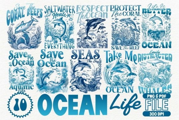 Download Ocean Life T-shirt Design Bundle - Ocean life Collection