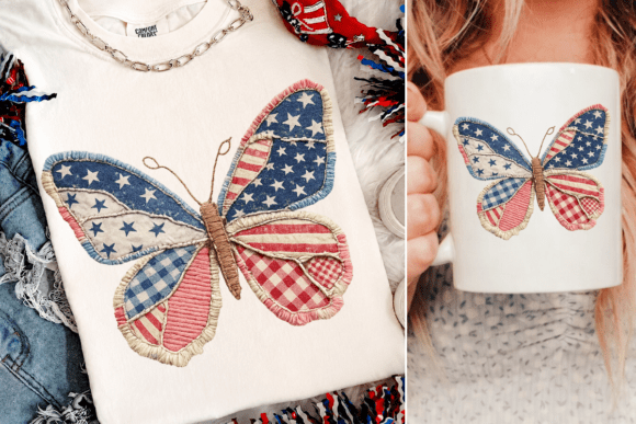 Download Faux Patchwork Americana Butterfly PNG - Patchwork americana Collection
